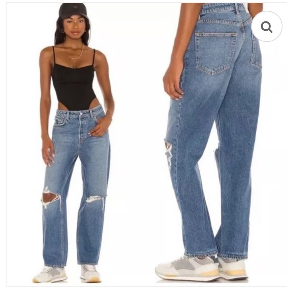 GRLFRND The Amanda Mid Rise Loose Boyfriend‎ Distressed Jeans Size 24